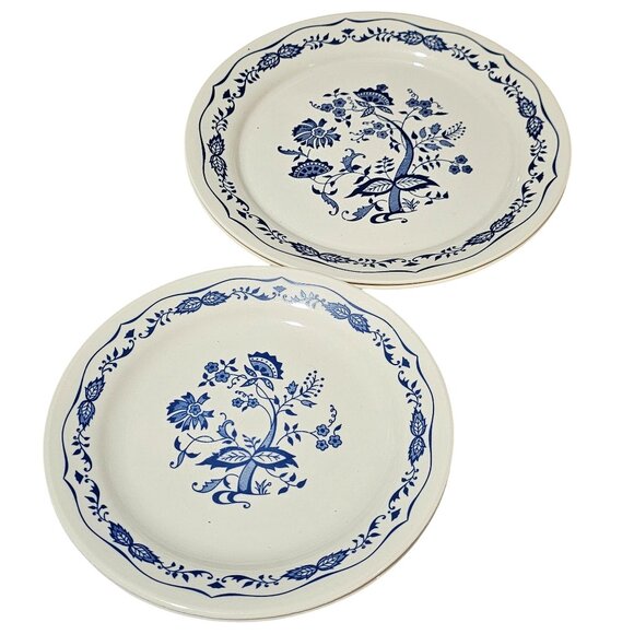 Corelle Blue Onion Floral Plate Set tan 2-salad 2-dinner plates 4-pieces table s - Picture 11 of 12